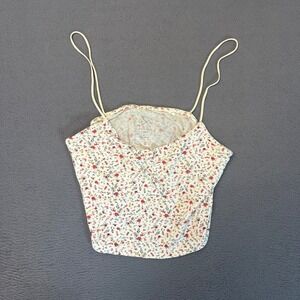 PS Basics PacSun Floral Cowl Neck Handkerchief Hem Cami Tank Top Ivory Red Med